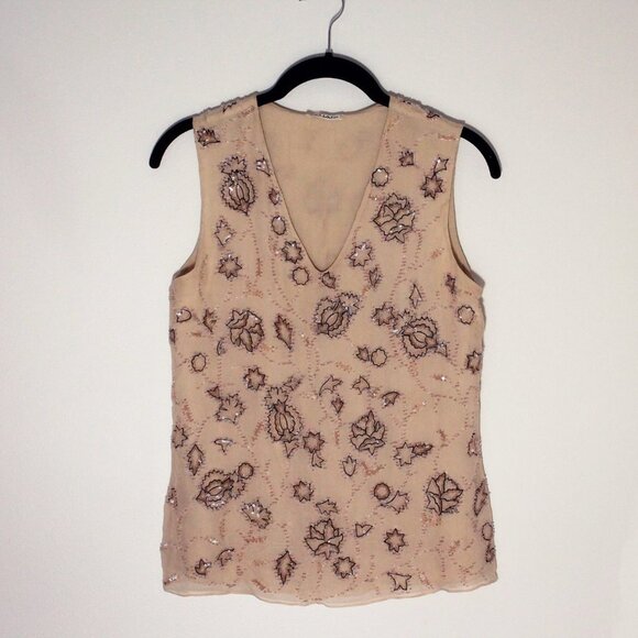 Vintage Beaded Top Sleeveless Beige TAHARI, Size 2 - Picture 1 of 4
